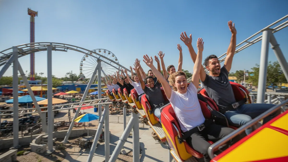 Visitantes em uma montanha-russa no Magic Kingdom